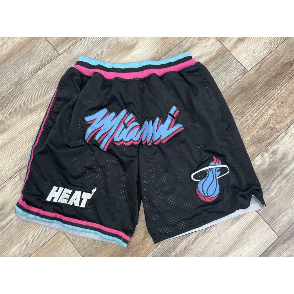 Vtg Miami‎ Heat Basketball Shorts Men Medium Black Just Don NBA